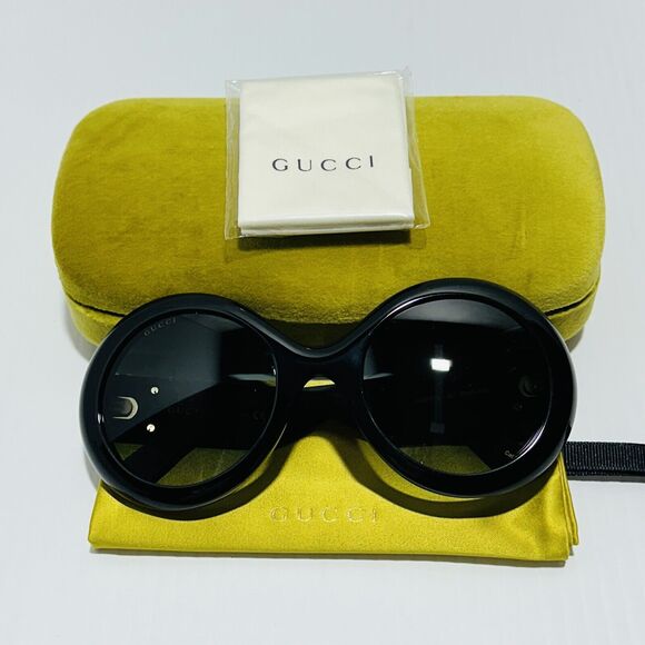 Gucci GG0101S 001 53mm Round Sunglasses Matte Black Gradient Lens NWT $465 - Picture 5 of 15